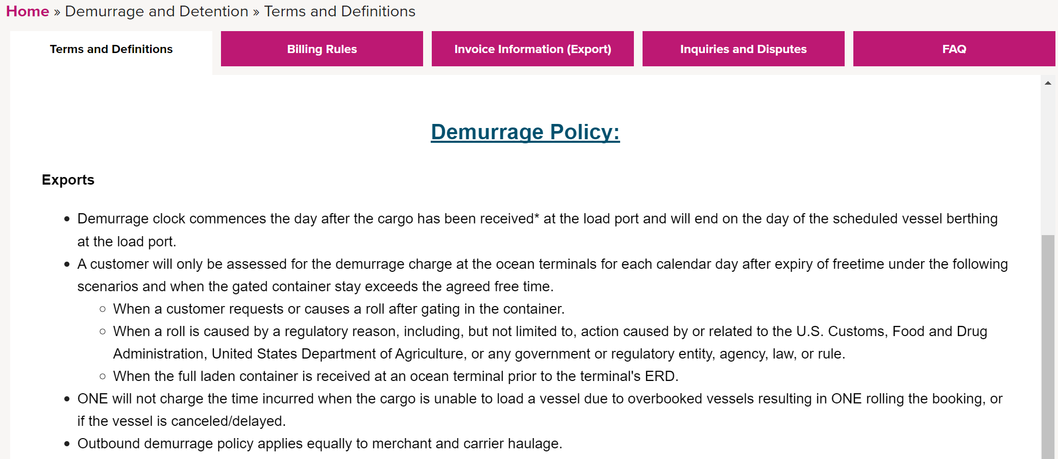 Demurrage / Detention